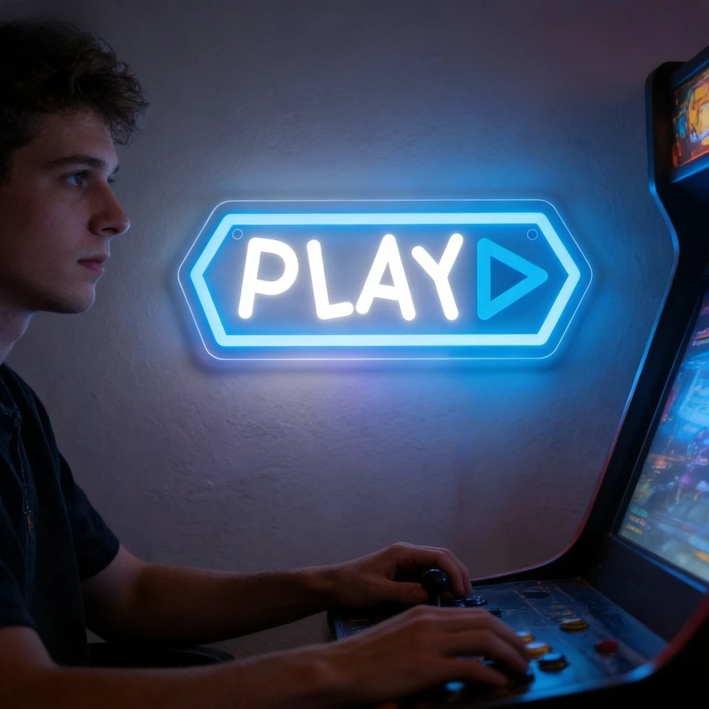 Retro Gaming Zone - PLAY Arrow Dimmable LED Neon Light