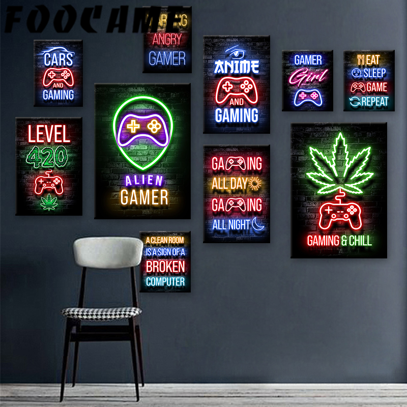 Neon Gamepad Game Zone Poster  - Retro Gaming Zone avaliação e preço