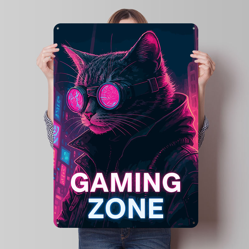 Cyberpunk Cat Gaming Zone Tin  - Retro Gaming Zone avaliação e preço