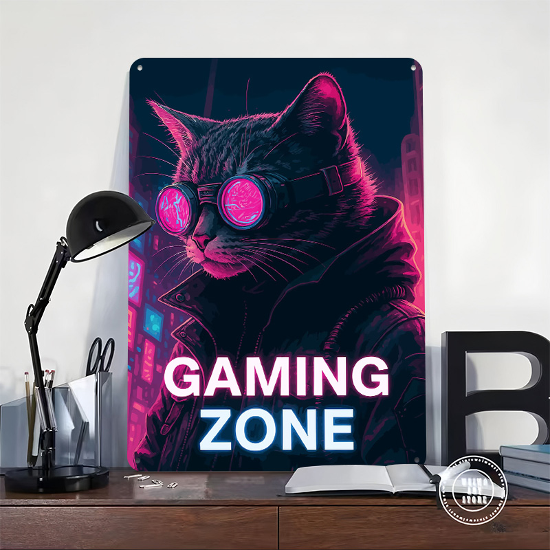 Cyberpunk Cat Gaming Zone Tin  - Retro Gaming Zone avaliação e preço