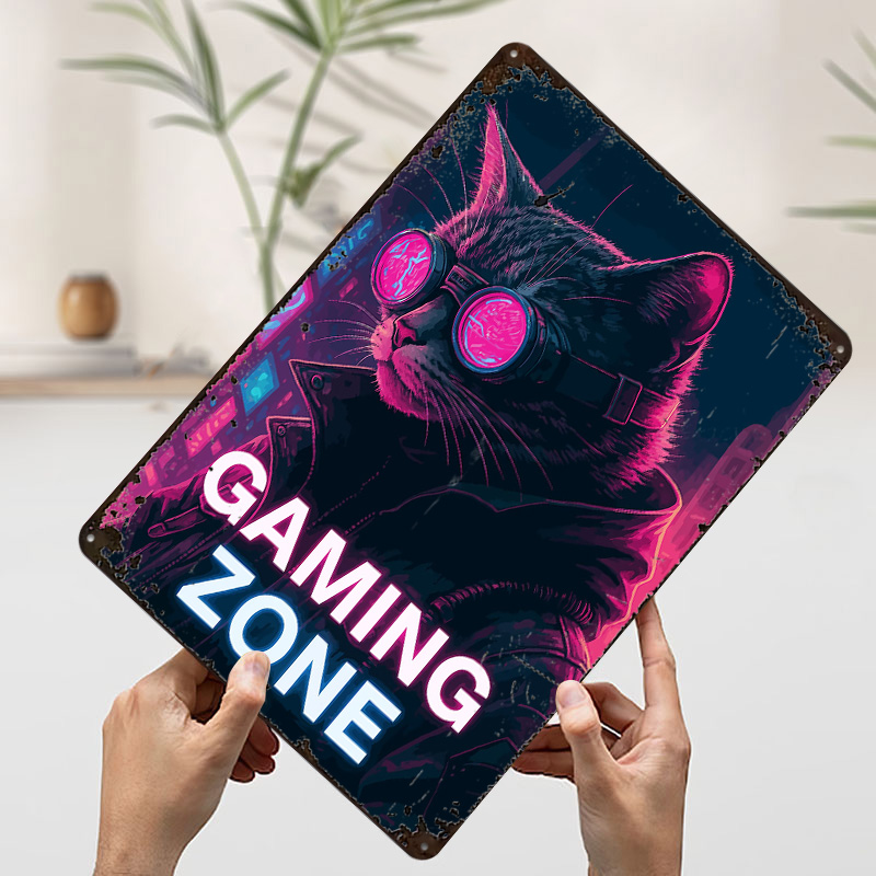 Cyberpunk Cat Gaming Zone Tin  - Retro Gaming Zone avaliação e preço