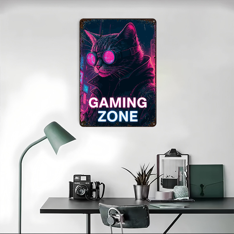 Cyberpunk Cat Gaming Zone Tin  - Retro Gaming Zone avaliação e preço