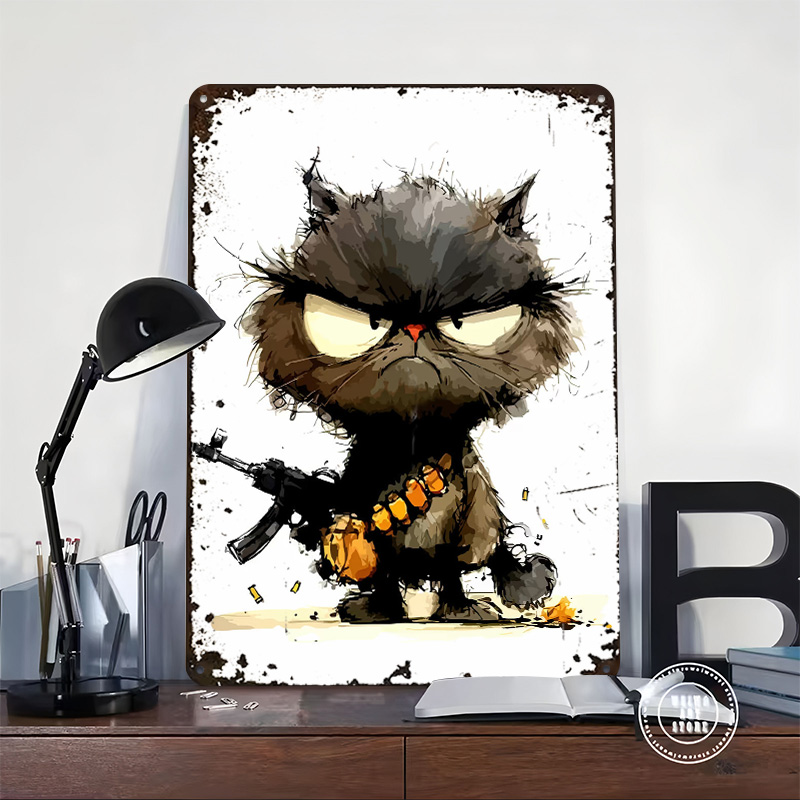 Cat With Gun Printed Poster Cu - Retro Gaming Gun avaliação e preço